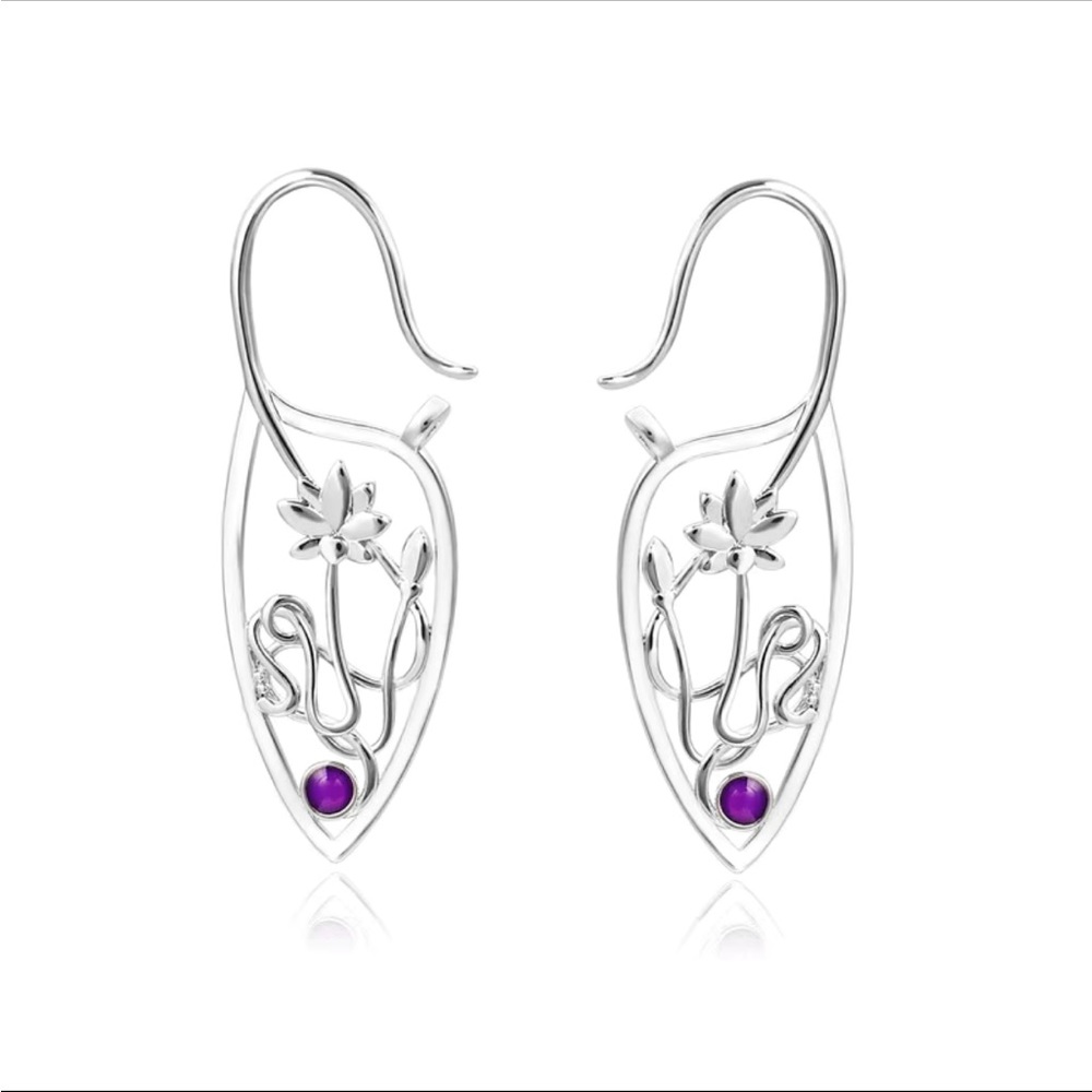 Twisted Lotus Flower Silver Drop Earrings